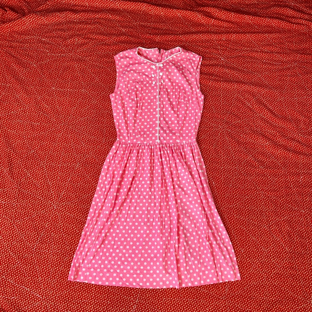 True Vintage 1960s Sears Pink Polka Dot Sleeveless mod Dress 1970s Twee